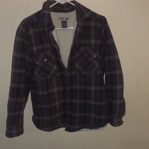 Gray plaid button up fleece lined coat